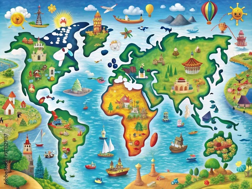 Wallpaper Mural whimsical educational map for children Torontodigital.ca
