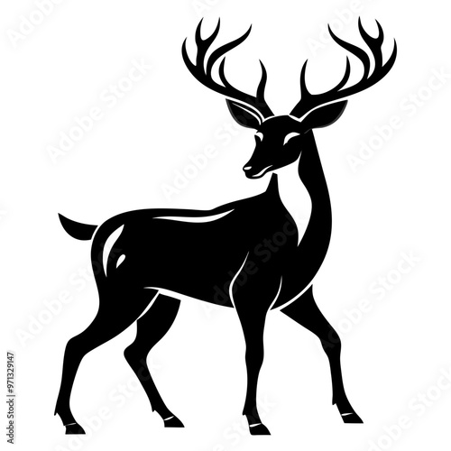 Hand draw Deer vector, line art, silhouette ,black and white