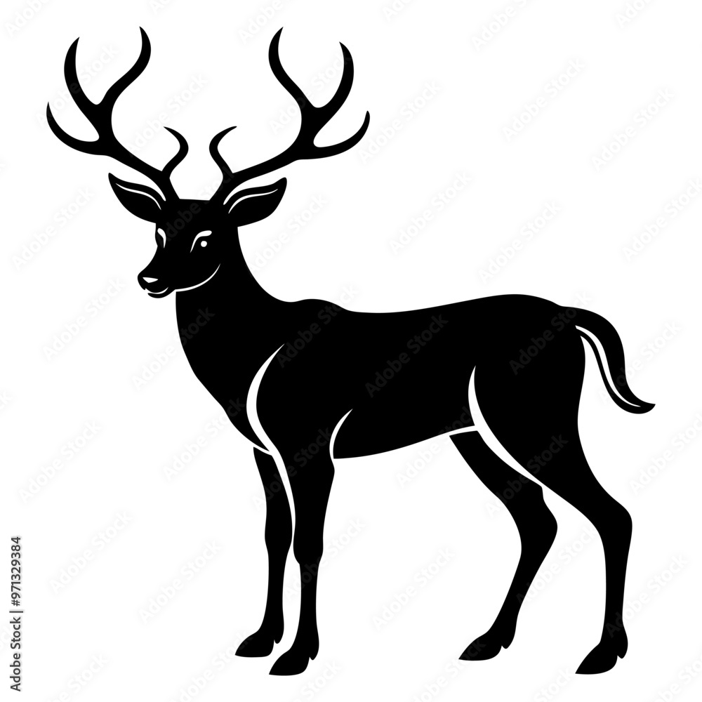 Fototapeta premium Hand draw Deer vector, line art, silhouette ,black and white