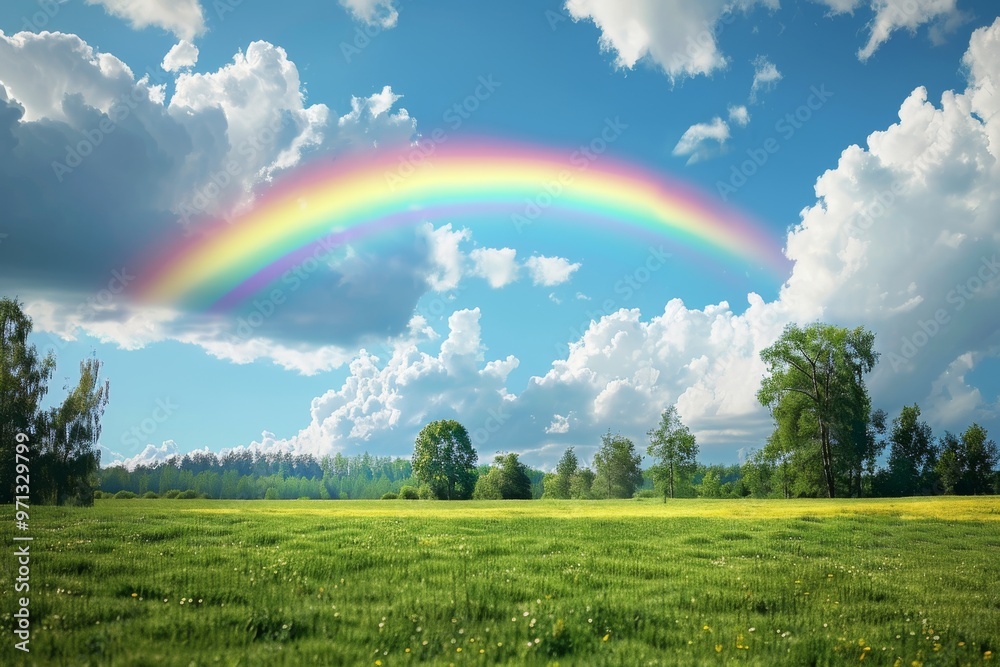 vibrant rainbow arching across a blue sky vibrant rainbow arching across a blue sky