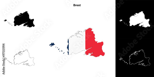 Brest arrondissement outline map set