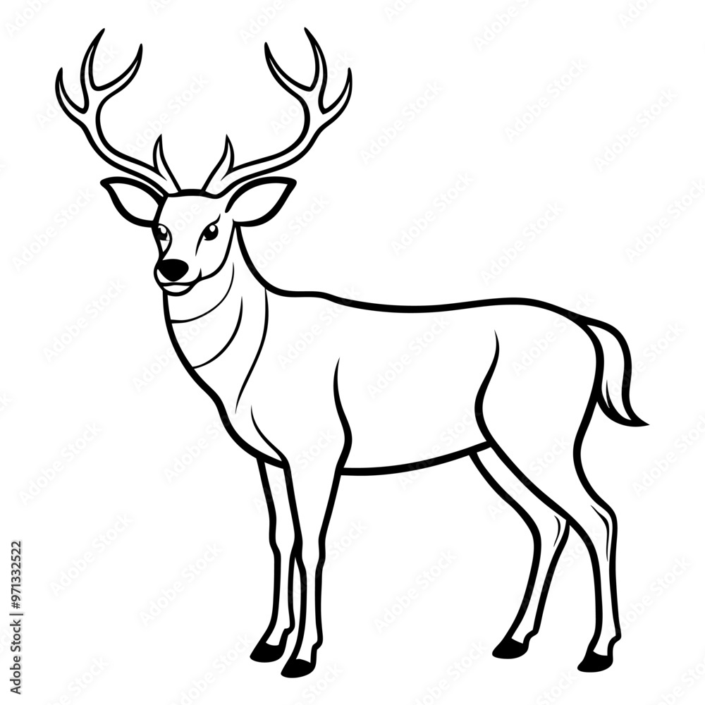 Hand draw Deer vector, line art, silhouette ,black and white Hand draw Deer vector, line art, silhouette ,black and white