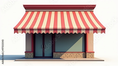 Realistic Striped Shop Canopy Sunshade Awning photo