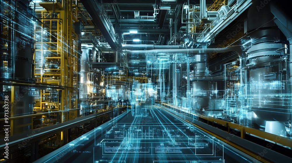 A visually stunning and immersive digital environment featuring a futuristic,high-tech interface with a complex network of interconnected pipelines,wires,and glowing neon lights. A visually stunning and immersive digital environment featuring a futuristic,high-tech interface with a complex network of interconnected pipelines,wires,and glowing neon lights.