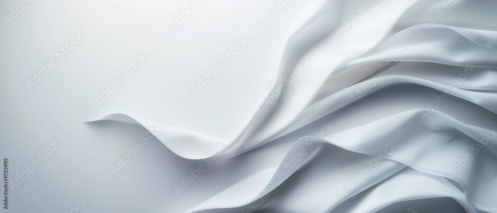 Obraz premium Elegant white silk draping, softly flowing folds create a serene texture against a subtle backdrop, embodying purity and sophistication in a minimalist setting.