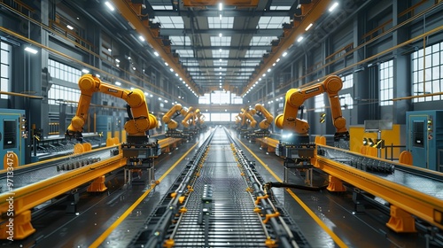 Automated Industrial Assembly Line with Robotic Arms