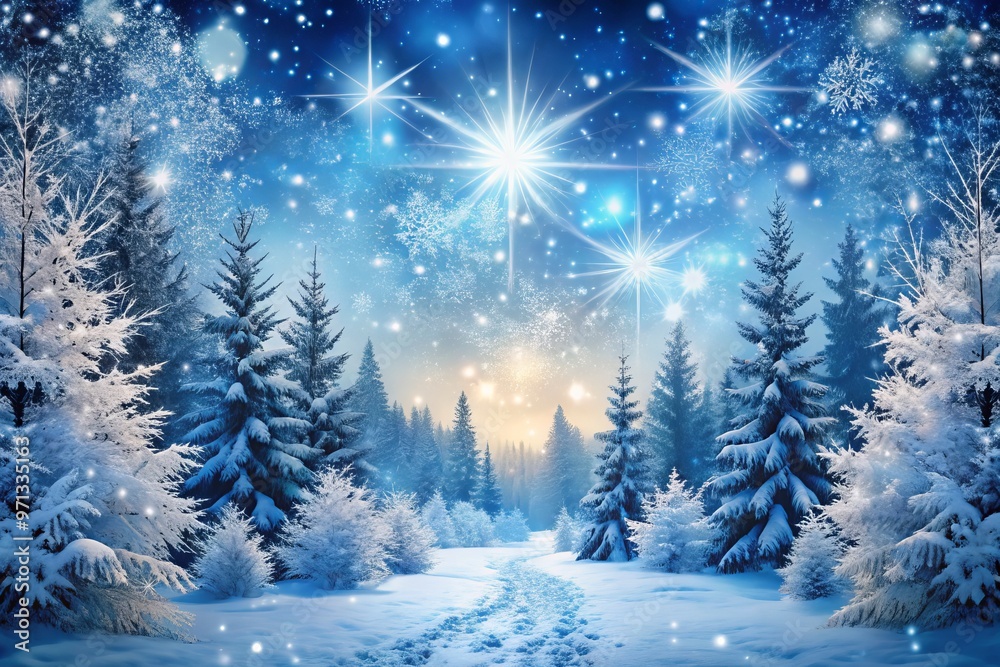 Fototapeta premium Winter wonderland sparkling snowflakes forest winter scene