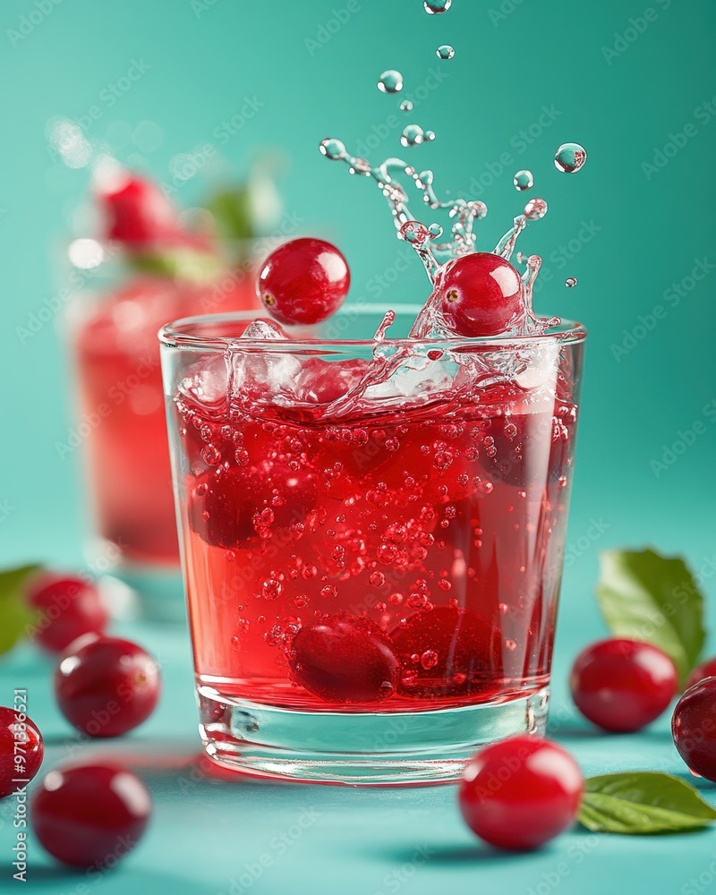 Fresh Cranberry Juice with Splashing Berries in Glass