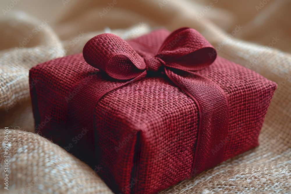 Elegant Red Gift Box Wrapped in Textured Fabric with Bow - Perfect for Christmas, Birthdays, and Special Occasions Elegant Red Gift Box Wrapped in Textured Fabric with Bow - Perfect for Christmas, Birthdays, and Special Occasions