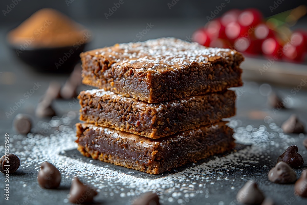 Delicious Fudgy Brownies with Powdered Sugar and Chocolate Chips Perfect for Dessert Photography and Culinary Blogs Delicious Fudgy Brownies with Powdered Sugar and Chocolate Chips Perfect for Dessert Photography and Culinary Blogs