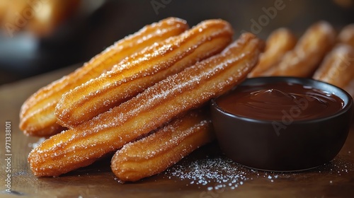 Cinnamon sugar churros with chocolate dipping sauce, Fast food, sweet snack