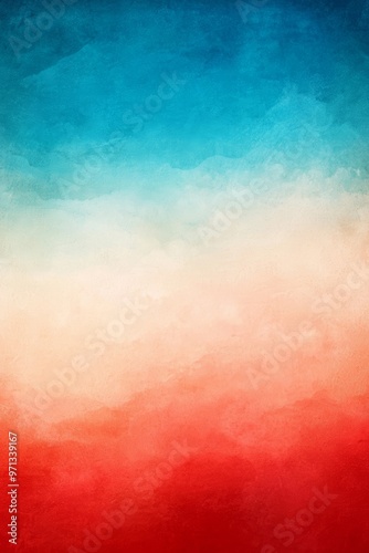 A softly blurred, grainy gradient artwork transitioning from cool blues to warm reds, creating a serene, calming effect