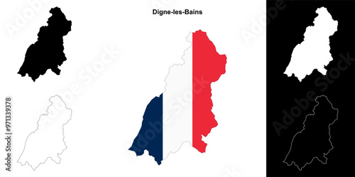 Digne-les-Bains arrondissement outline map set