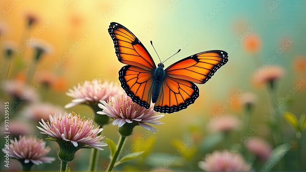 Monarch Butterfly on Pink Wildflowers. Generative image Ai Monarch Butterfly on Pink Wildflowers. Generative image Ai