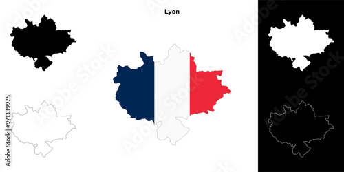 Lyon arrondissement outline map set