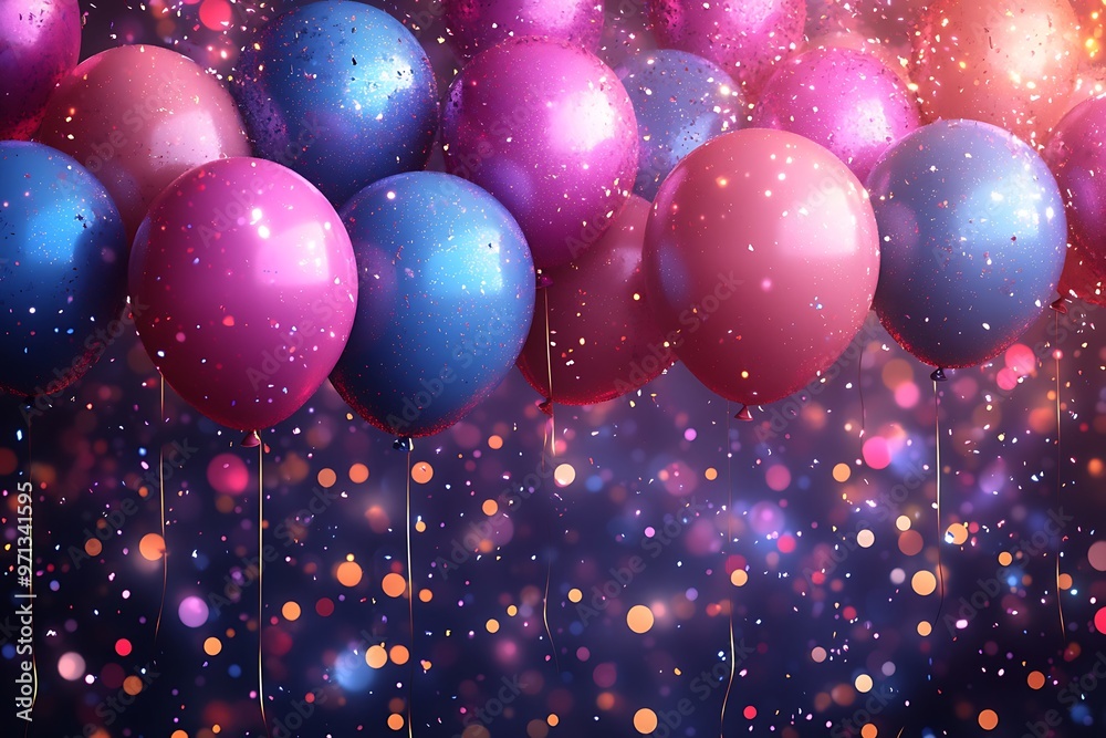 Party Background with lights, confetti, balloons Party Background with lights, confetti, balloons