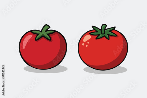 set of cheerful cartoon vector illustrations of fresh juicy tomato 