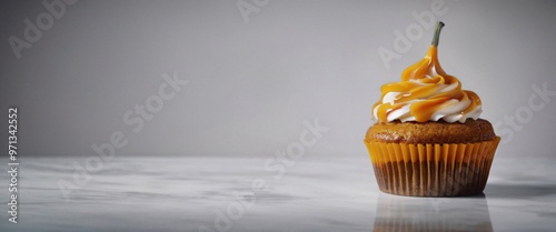 Delicious Pumpkin Cupcake with Caramel Drizzle photo