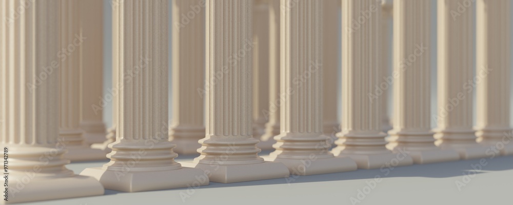 Stone columns colonnade and marble floor detail. Classical pillars row, building entrance architecture Stone columns colonnade and marble floor detail. Classical pillars row, building entrance architecture