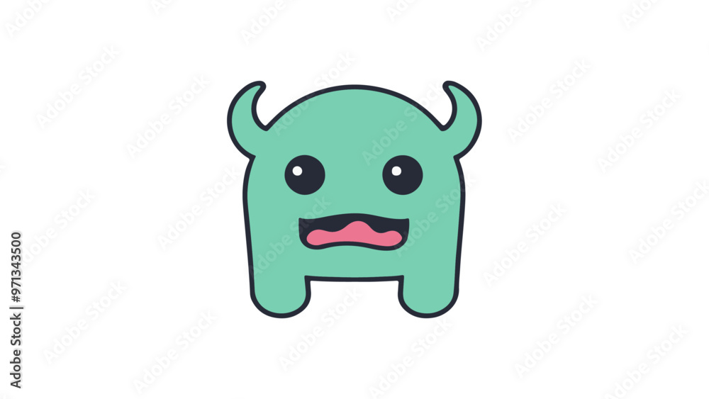 funny cartoon monster, cute simple green monster icon vector illustration funny cartoon monster, cute simple green monster icon vector illustration