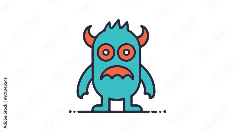blue monster illustration with red horns blue monster illustration with red horns