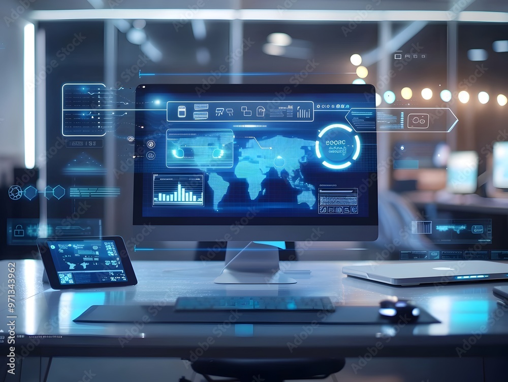 Futuristic Remote Workspace with Smart Desk and Augmented Reality Interface for Enhanced Productivity Futuristic Remote Workspace with Smart Desk and Augmented Reality Interface for Enhanced Productivity