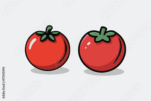 set of cheerful cartoon vector illustrations of fresh juicy tomato 