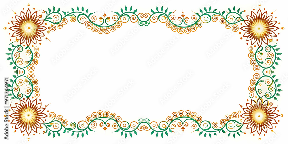 Dynamic Flat Rangoli & Sparkler Wave Border Frame with Ample Copy Space for Celebratory Invitations - Vibrant Vector Design Dynamic Flat Rangoli & Sparkler Wave Border Frame with Ample Copy Space for Celebratory Invitations - Vibrant Vector Design