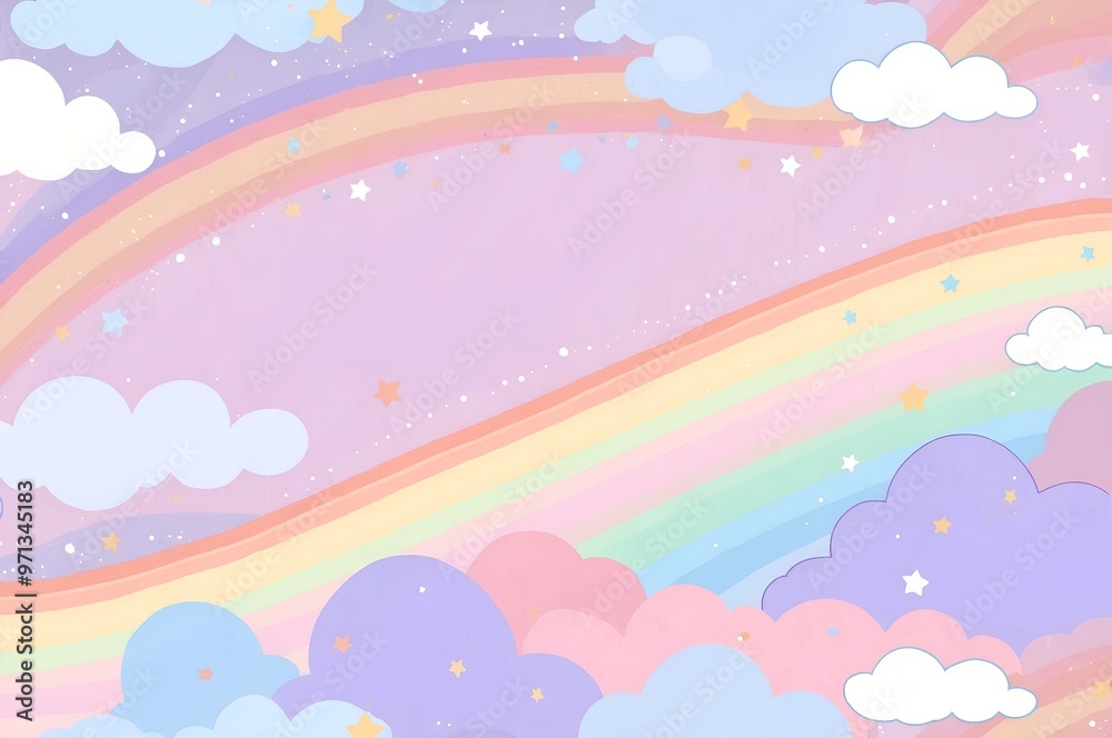 A whimsical scene with soft pastel clouds and a vibrant rainbow arching across a dreamy sky, evoking feelings of joy and wonder in a playful atmosphere. A whimsical scene with soft pastel clouds and a vibrant rainbow arching across a dreamy sky, evoking feelings of joy and wonder in a playful atmosphere.