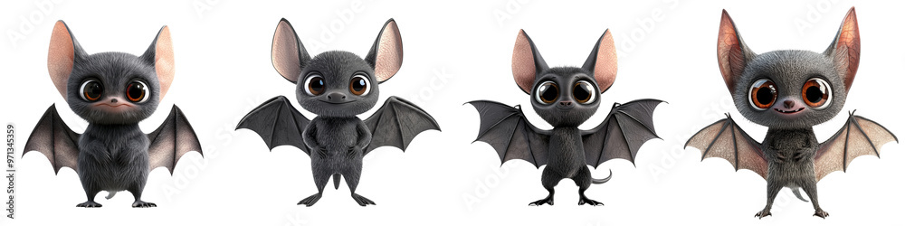 Cute cartoon bats with big eyes and colorful wings, perfect for Halloween or cute animal illustrations. Cute cartoon bats with big eyes and colorful wings, perfect for Halloween or cute animal illustrations.