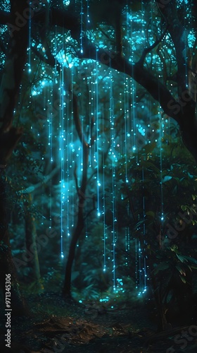 Bioluminescent Forest Canopy A Dazzling Display of Nature s Ethereal Glow photo