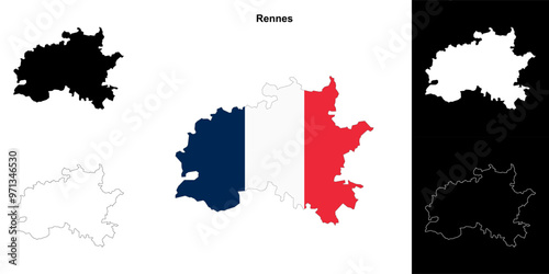 Rennes arrondissement outline map set