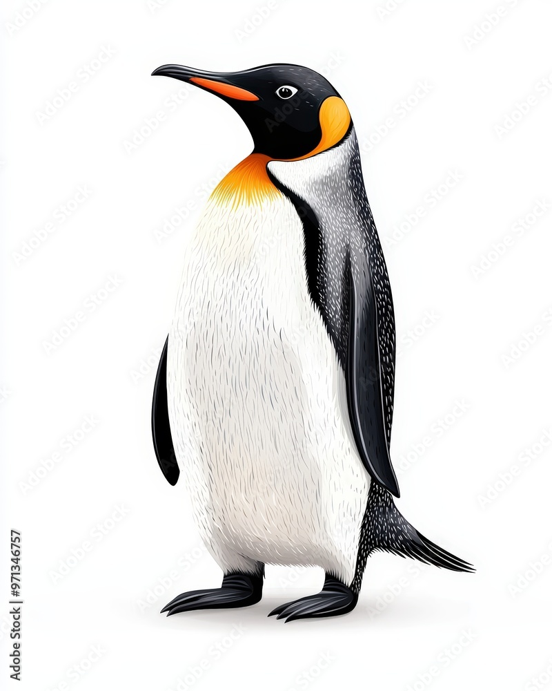 Obraz premium A charming penguin illustration showcasing its unique features and vibrant colors, perfect for wildlife-themed projects.