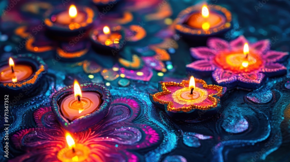 Festive Diwali wallpaper featuring a vibrant background of glowing diyas Festive Diwali wallpaper featuring a vibrant background of glowing diyas