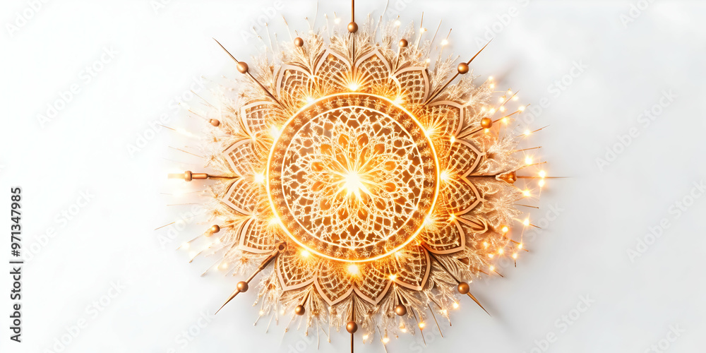 Fototapeta premium 3D Isolated Abstract Sparklers & Mandala Design: Vibrant Cultural Vector Art with Intricate Details on White Background