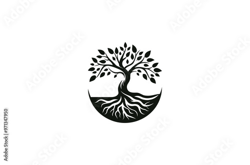Oak tree logo, oak silhouette, olive tree silhouette, Circle Tree vector logo beautiful tree symbol of life, beauty, growth, strength, and good health, yoga symbol, spiritual tree logo

