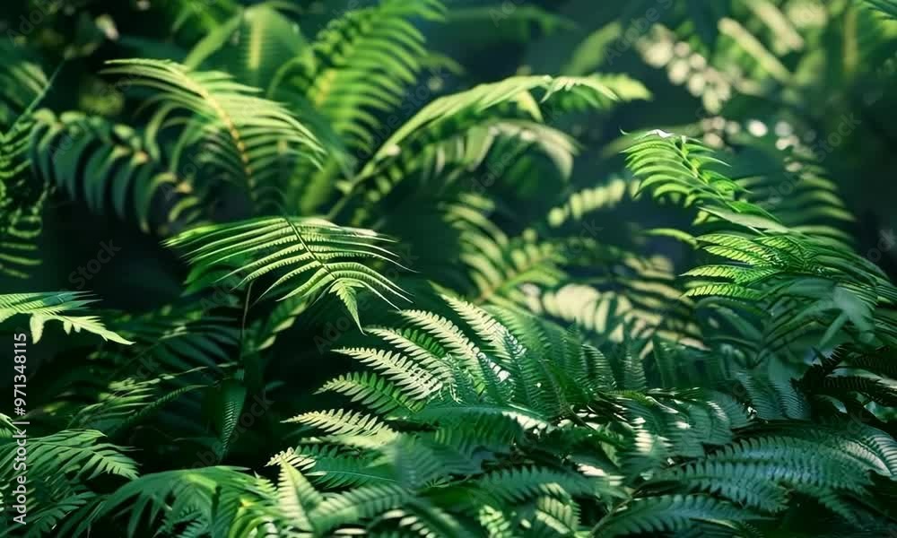 Lush green ferns growing in a shaded area, hyperrealistic Video Lush green ferns growing in a shaded area, hyperrealistic Video