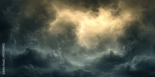 A dramatic sky filled with swirling clouds and a bright light.