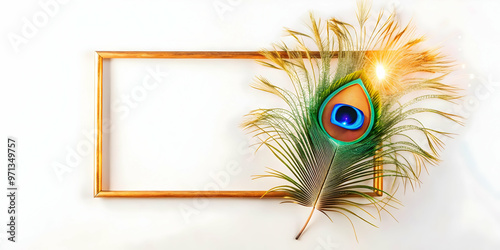 Vibrant 3D Peacock Feather and Sparkler Lines Border Frame Design - Cultural Celebration Layout with Generous Copy Space for Text on White Background