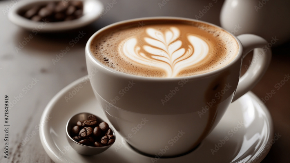 A cup of cappuccino with milk splashes is perfect for a good morning. AI Generated. A cup of cappuccino with milk splashes is perfect for a good morning. AI Generated.