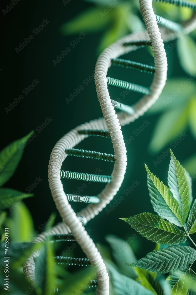 A close-up view of a DNA double helix intertwined with green leaves, symbolizing the connection between nature and genetics. A close-up view of a DNA double helix intertwined with green leaves, symbolizing the connection between nature and genetics.