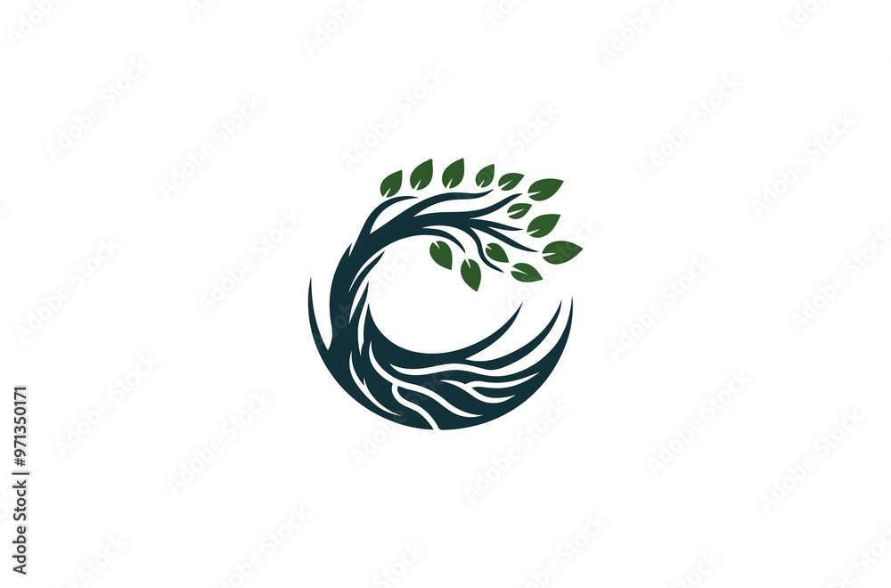 Fototapeta premium Oak tree logo, oak silhouette, olive tree silhouette, Circle Tree vector logo beautiful tree symbol of life, beauty, growth, strength, and good health, yoga symbol, spiritual tree logo 