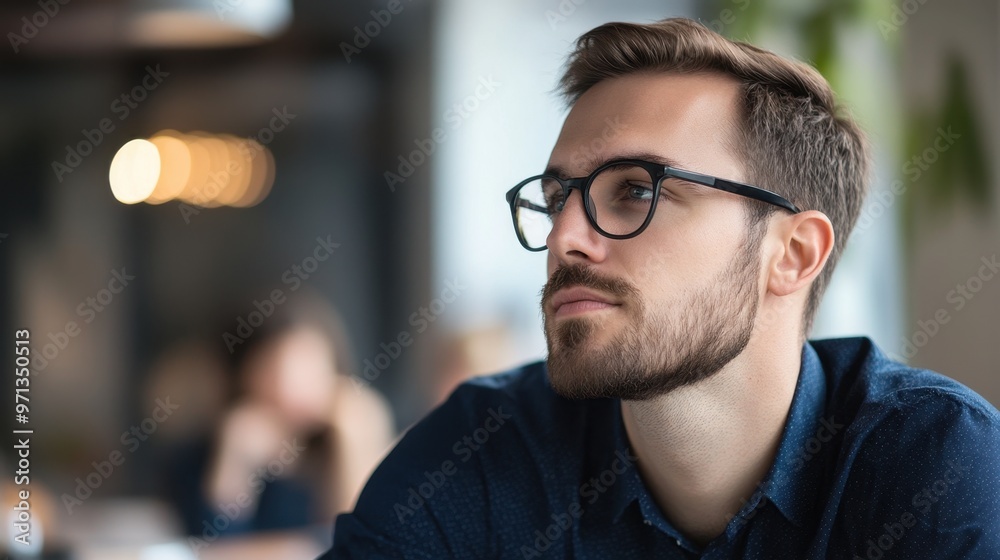Millennial businessman in a modern office setting attentively listening to colleagues during a meeting collaborative decision-making process team discussion professional attire natural lighting Millennial businessman in a modern office setting attentively listening to colleagues during a meeting collaborative decision-making process team discussion professional attire natural lighting
