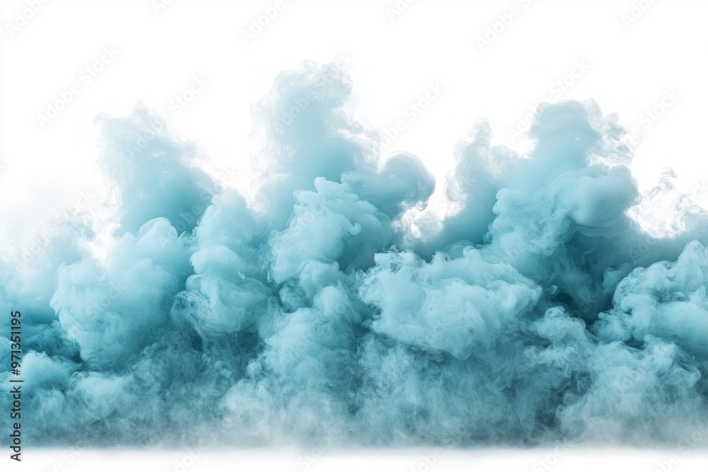 A vivid display of thick, turquoise smoke rises elegantly against a pristine white background, creating an enchanting visual effect with soft edges and varying opacity. A vivid display of thick, turquoise smoke rises elegantly against a pristine white background, creating an enchanting visual effect with soft edges and varying opacity.