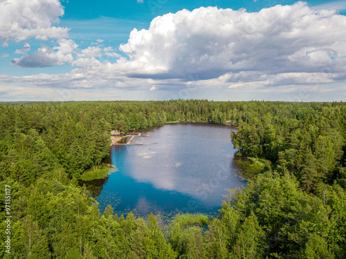 Aerial panoramic view of lake kuusijärvi in vantaa