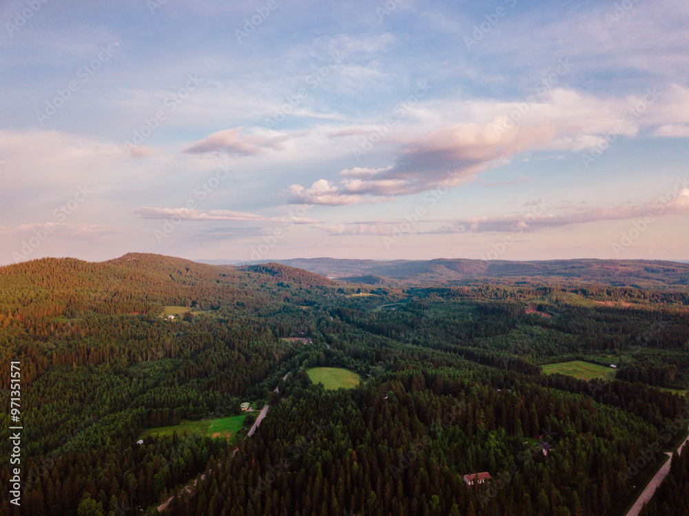 Fototapeta premium Aerial panoramic view of koli national park at sunset