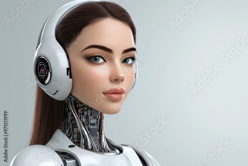 Cybernetic feedback neurostimulation transhumanism cognitive computing and optogenetics female humanoid robot with sleek design and glowing eyes representing futuristic robotics photo