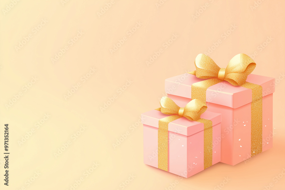 Obraz premium A set of bright colorful gift boxes with a luxurious gold satin ribbon perfect for a soft celebratory theme for christmas, birthday,