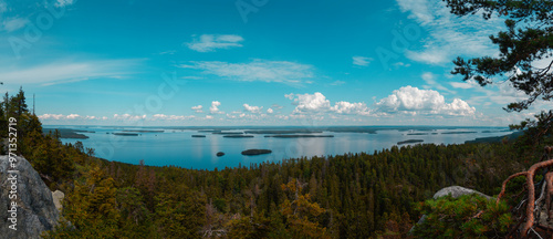 panoramic view from ukko-koli mountain in koli national park looking over lake pielinen.