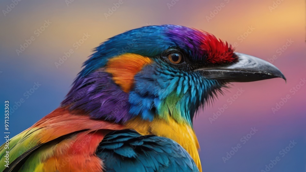 Fototapeta premium A vibrant, colorful bird with striking plumage against a soft, blurred background.